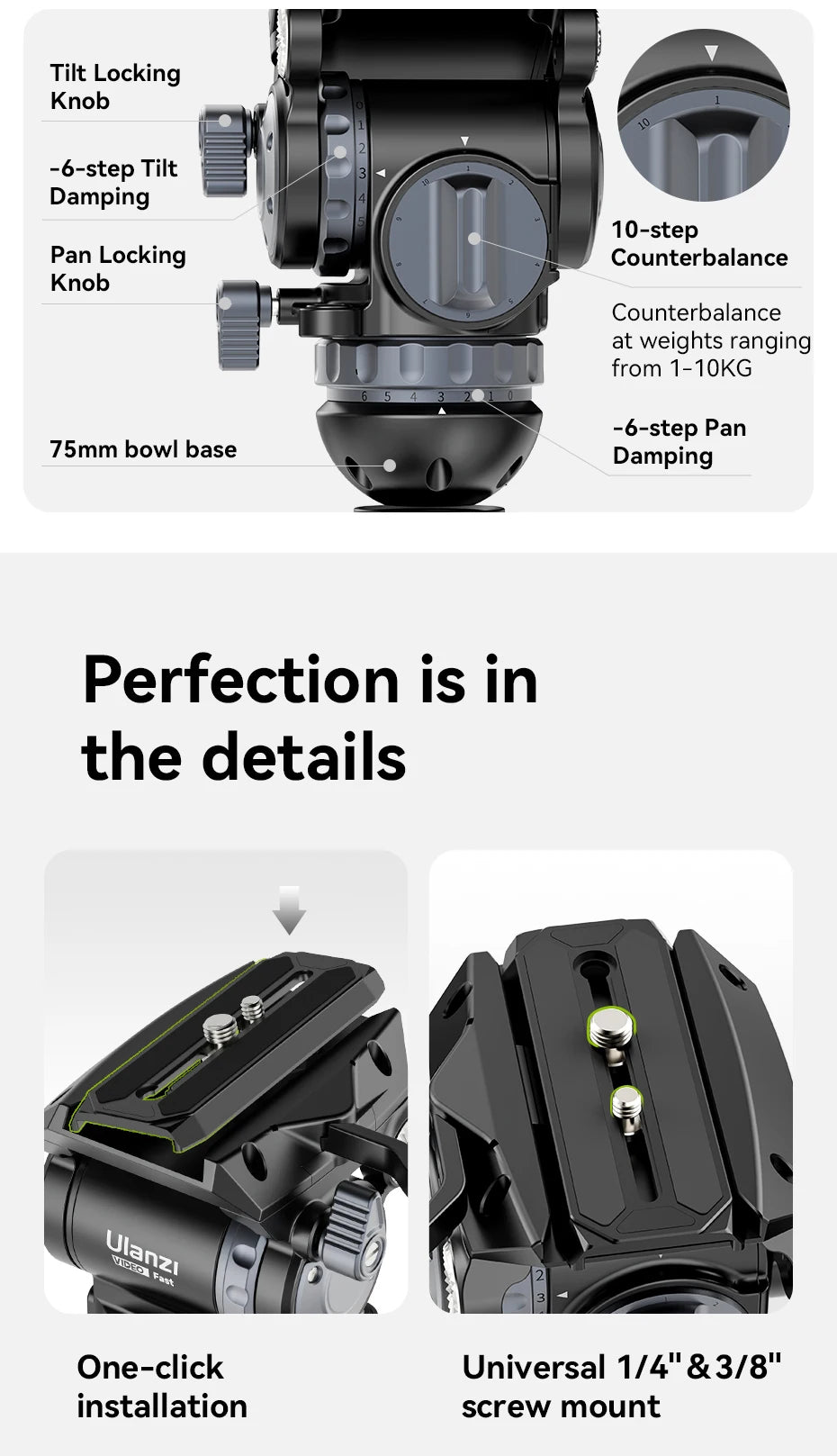 Ulanzi Video Fast Heavy Duty Carbon Fiber/Aluminum Tripod 10KG Load Capacity for Outdoor Photograph Professional Camera Tripod