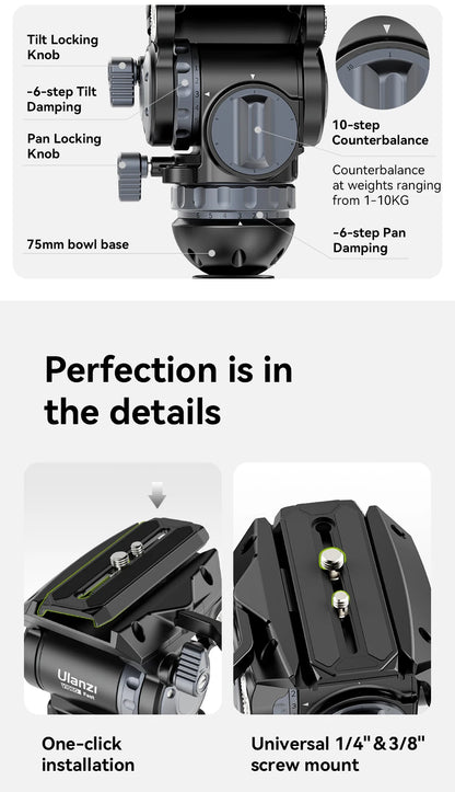 Ulanzi Video Fast Heavy Duty Carbon Fiber/Aluminum Tripod 10KG Load Capacity for Outdoor Photograph Professional Camera Tripod