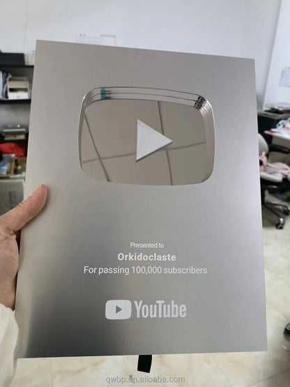 Gold customized name YouTube play button award plaque,custom YouTube award
