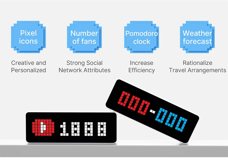 Ulanzi TC001 Smart Pixel Clock Youtube Followers Simultaneous Weather Forecast Function Pixelated Message Display