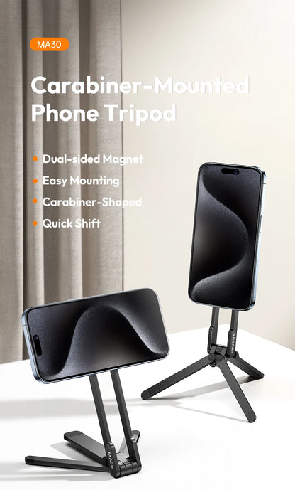 Ulanzi MA30 Carabiner-Mounted Phone Tripod Horizontal Vertical Dual-sided Magnetic Phone Holder for Vlog Live Streaming Online