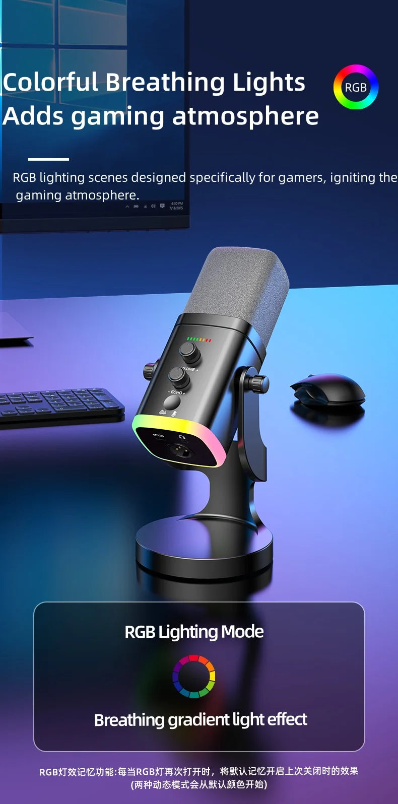 XLR/USB Dynamic Microphone for Streaming & Gaming,  Ideal PC Mic for Youtube, Singing, Recording