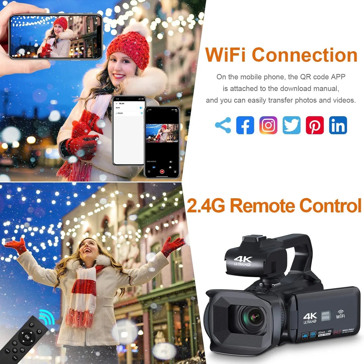 4.0"Touch Screen Digital Video Camera YouTube Camcorder 4K Ultra HD camera 64MP Streaming Camera