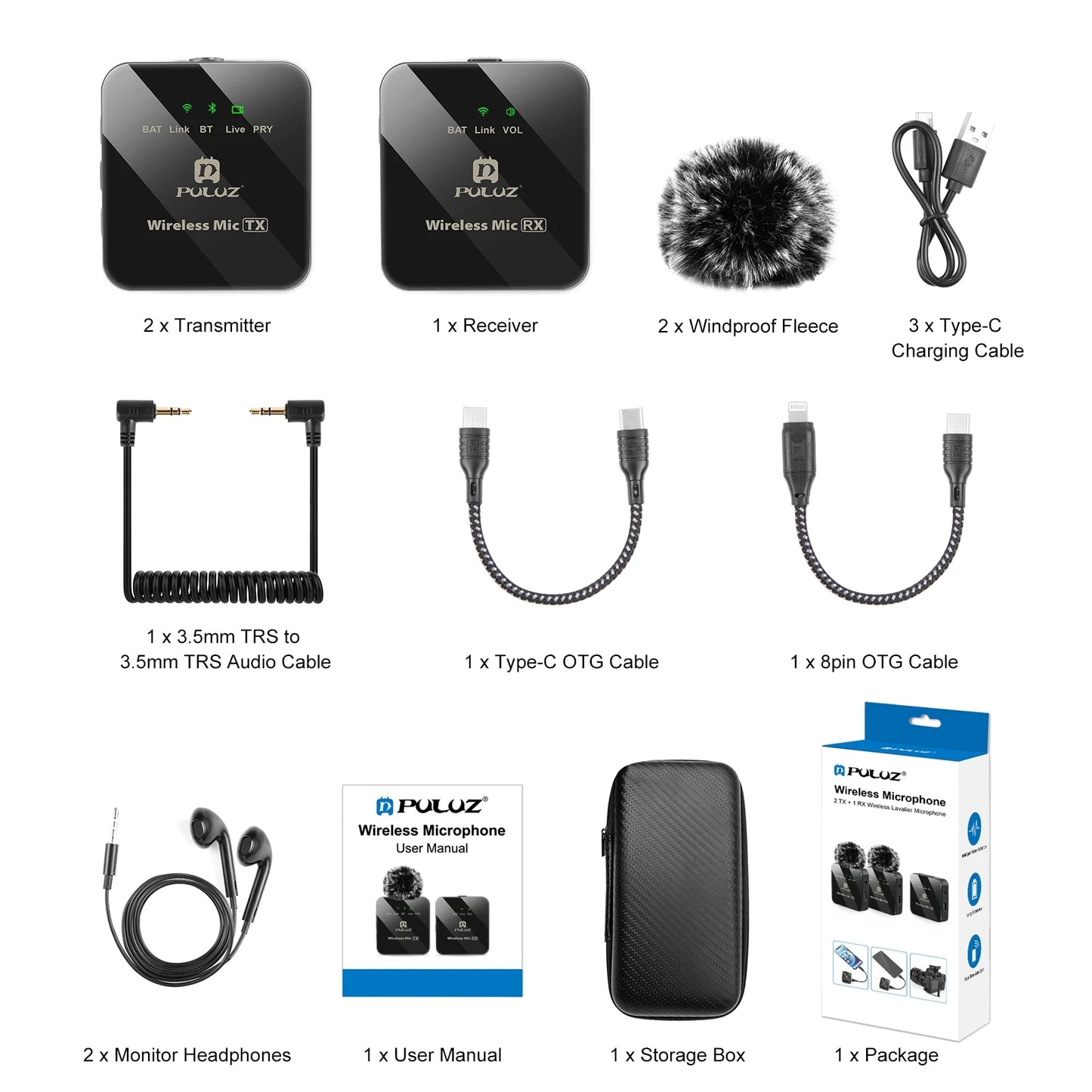 PULUZ Wireless Lavalier Microphone Live Broadcast YouTube Gaming Microphone For iphone/Android/3.5mm DSLR Camera Audio Recording