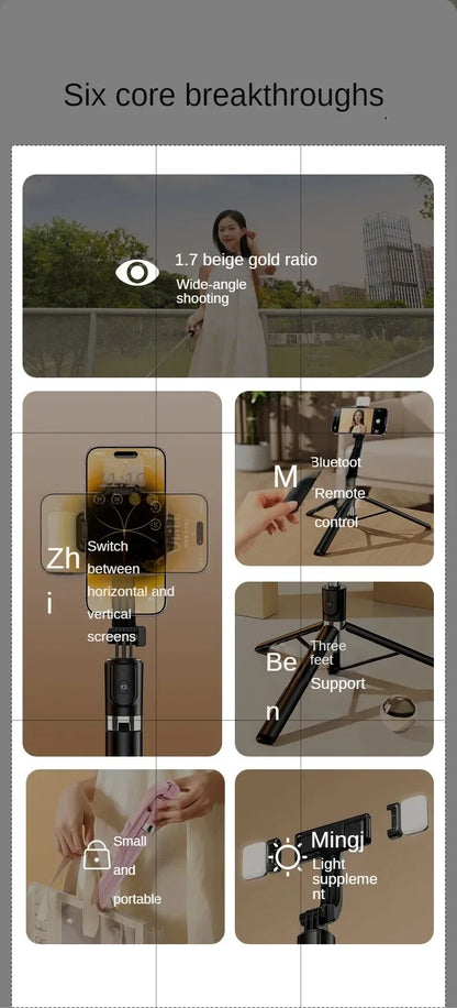 Bluetooth Telescopic Selfie Stick with Tripod - Universal Phone Holder for TikTok/YouTube Live & Photography‌ ‌