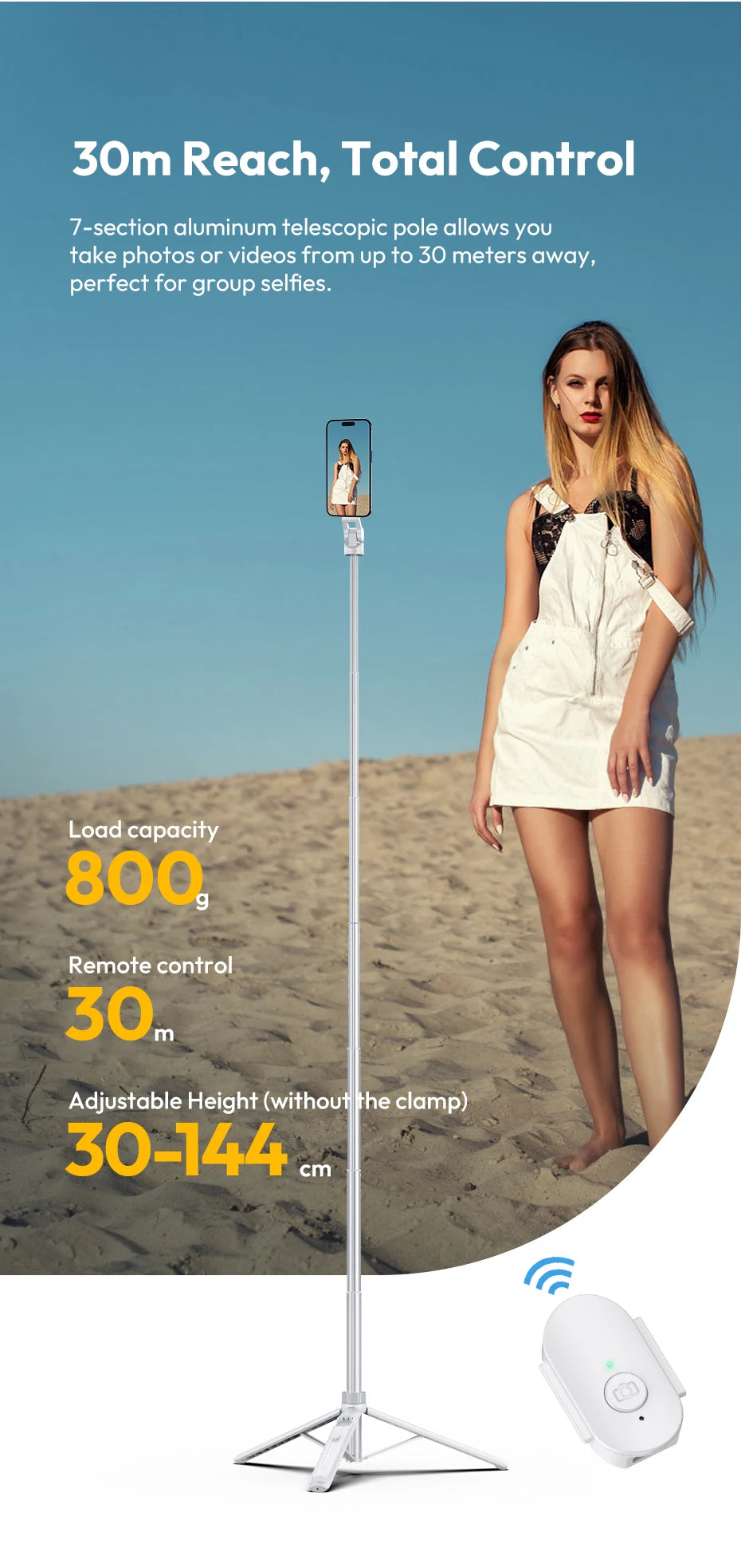 Ulanzi TT88 Overhead Selfie Stick 1.44M with MagSafe Clamp Photograph Tripod 360° Panoramic Shooting for Phone Livestream Vlog