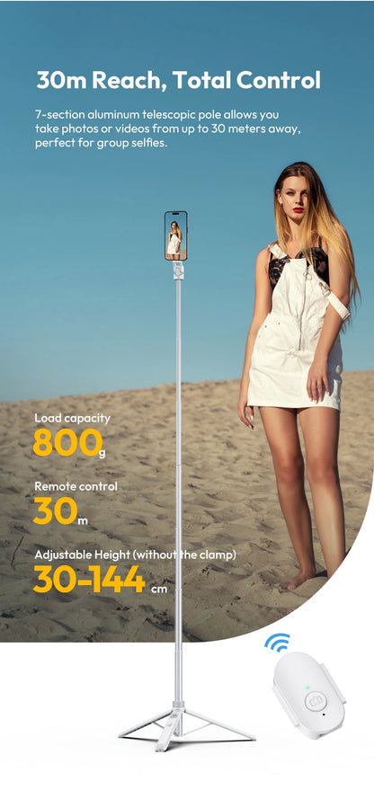 Ulanzi TT88 Overhead Selfie Stick 1.44M with MagSafe Clamp Photograph Tripod 360° Panoramic Shooting for Phone Livestream Vlog