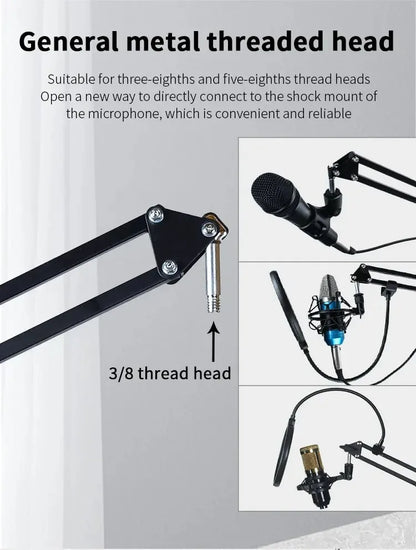 Professional Flexible Desktop Microphone Hanging Adjustable Boom Scissor Arm Stand for Podcast Streaming Youtube
