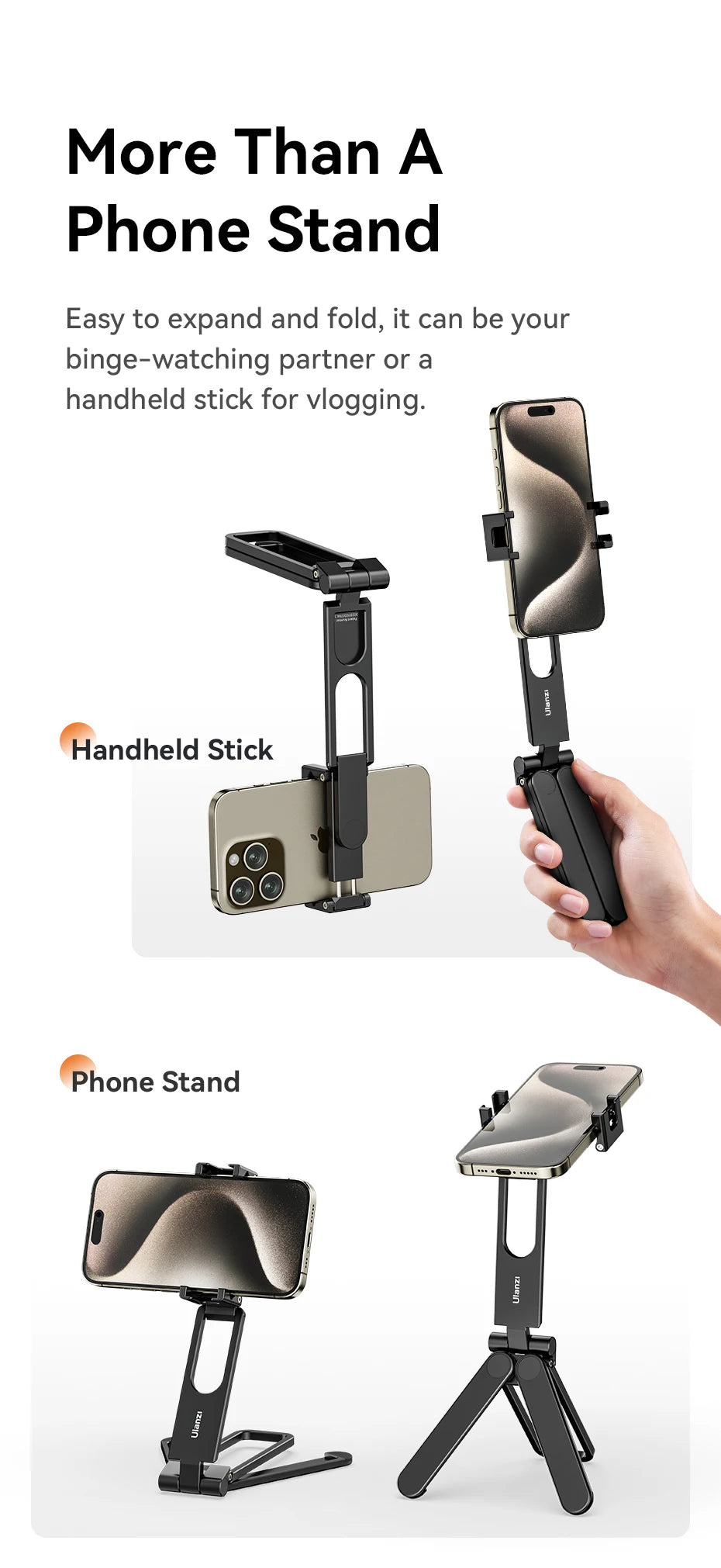 Ulanzi MA26 Foldable Phone Tripod Mini Pocket Tripod for Phone Vertical Horizontal Shooting Expansion Video Light Microphone