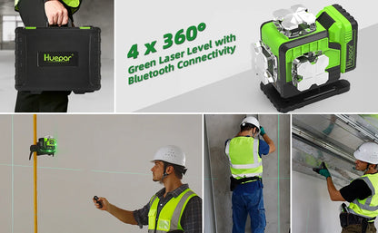 Huepar 4D 16-Line Self-Leveling Laser Level with Green Beam,Remote,Receiver/Tripod,High Precision Leveling Tool for Construction