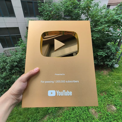 Gold customized name YouTube play button award plaque,custom YouTube award