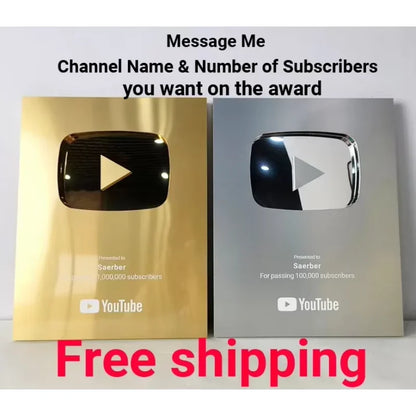 Gold customized name YouTube play button award plaque,custom YouTube award