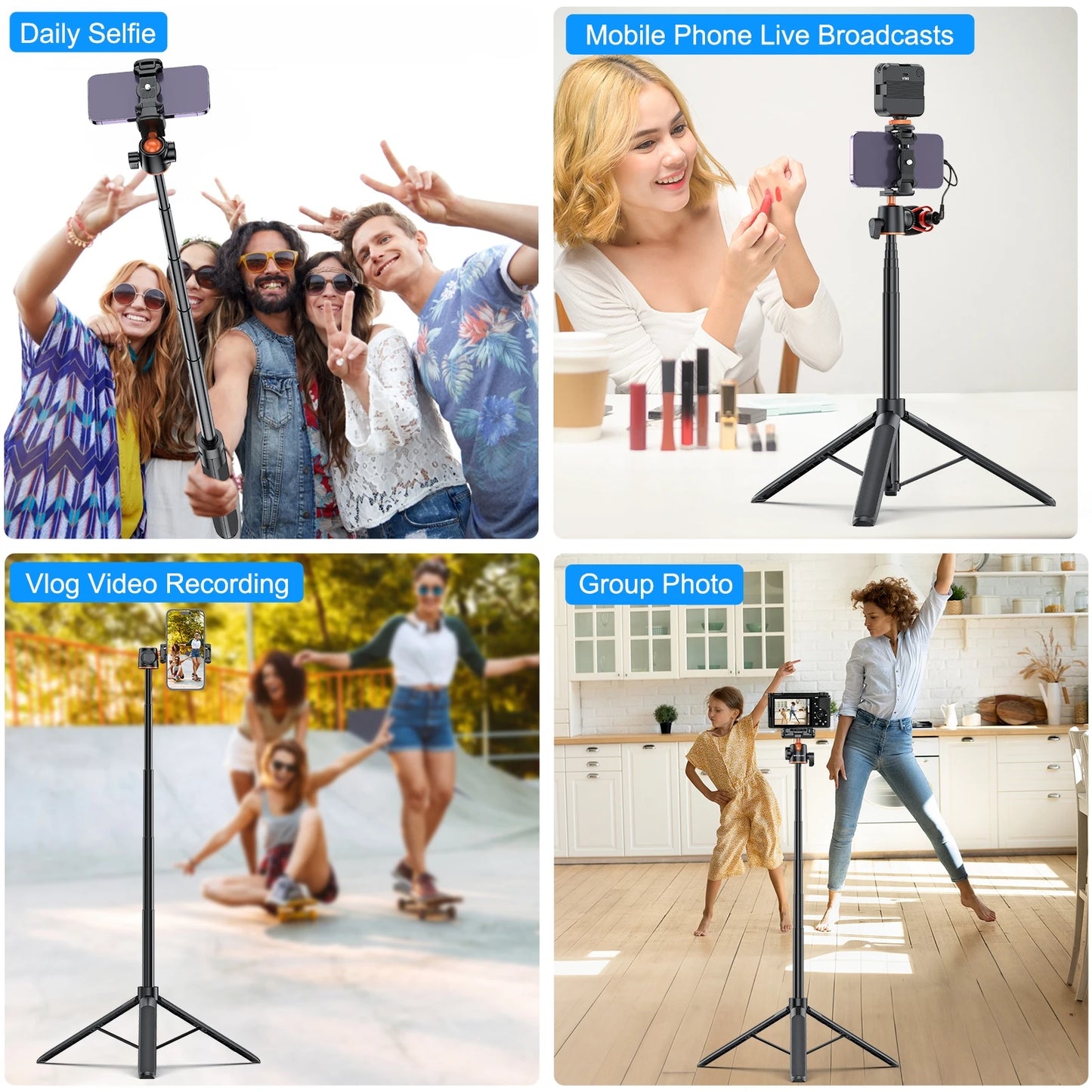 PULUZ 1.4m Phone Selfie Stick Tripod Vlog Live Streaming Holder with Phone Clip for iPhone/ Samsung/ Huawei & Cameras Tripod
