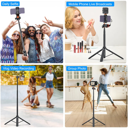 PULUZ 1.4m Phone Selfie Stick Tripod Vlog Live Streaming Holder with Phone Clip for iPhone/ Samsung/ Huawei & Cameras Tripod