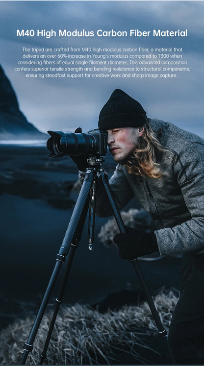 Ulanzi Falcam TreeRoot Quick Lock Travel Tripod M40 High Modulus Carbon Fiber with F38 Pro Quick Release Maximum Height 1552mm