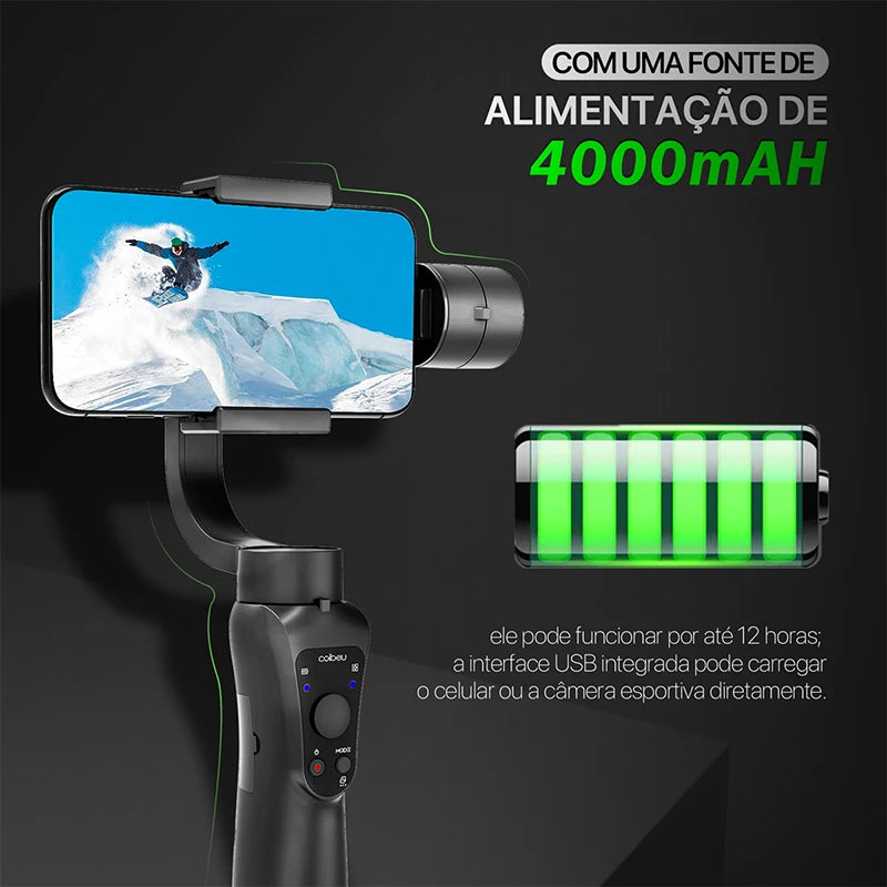 Gimbal Stabilizer for Smartphone Photography, 3-axis Anti-vibration, Portable Rechargeable Universal Tripod