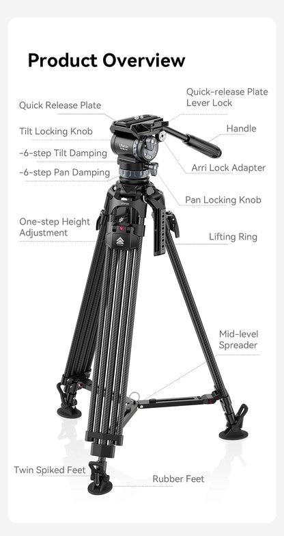 Ulanzi Video Fast Heavy Duty Carbon Fiber/Aluminum Tripod 10KG Load Capacity for Outdoor Photograph Professional Camera Tripod