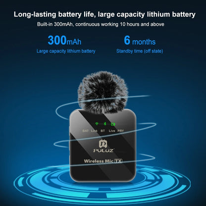 PULUZ Wireless Lavalier Microphone Live Broadcast YouTube Gaming Microphone For iphone/Android/3.5mm DSLR Camera Audio Recording