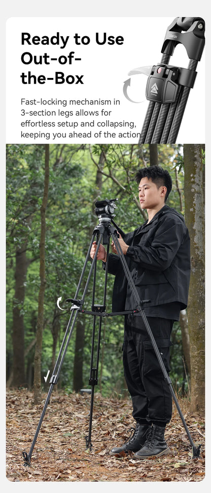 Ulanzi Video Fast Heavy Duty Carbon Fiber/Aluminum Tripod 10KG Load Capacity for Outdoor Photograph Professional Camera Tripod