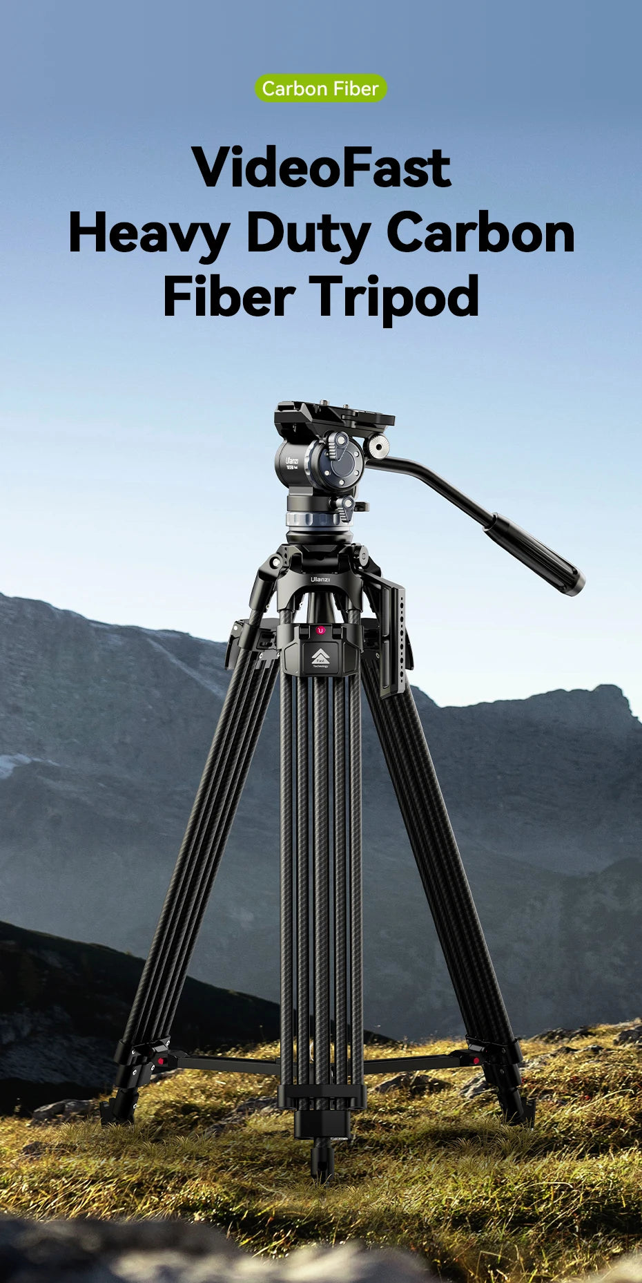 Ulanzi Video Fast Heavy Duty Carbon Fiber/Aluminum Tripod 10KG Load Capacity for Outdoor Photograph Professional Camera Tripod
