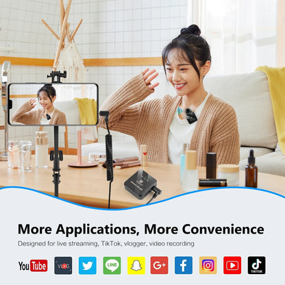 PULUZ Wireless Lavalier Microphone Live Broadcast YouTube Gaming Microphone For iphone/Android/3.5mm DSLR Camera Audio Recording