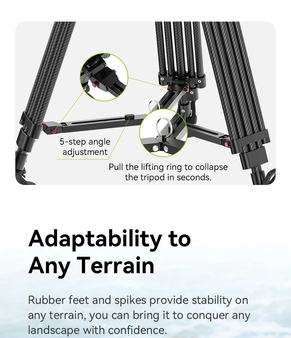 Ulanzi Video Fast Heavy Duty Carbon Fiber/Aluminum Tripod 10KG Load Capacity for Outdoor Photograph Professional Camera Tripod