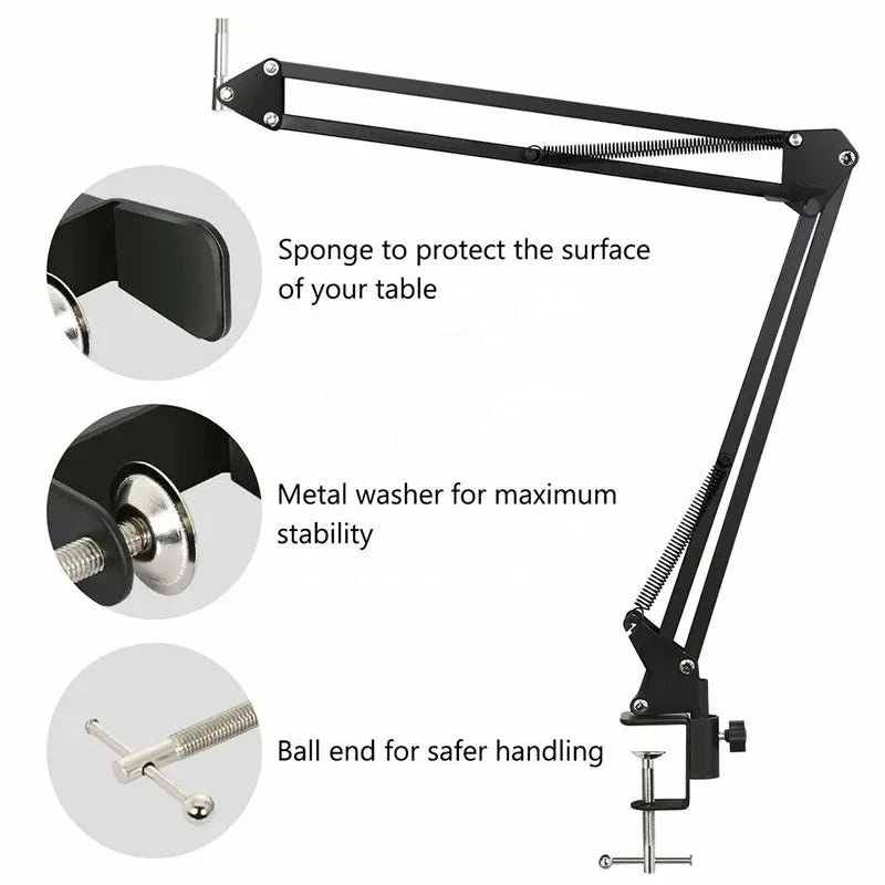 Professional Flexible Desktop Microphone Hanging Adjustable Boom Scissor Arm Stand for Podcast Streaming Youtube