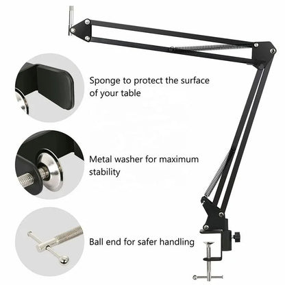 Professional Flexible Desktop Microphone Hanging Adjustable Boom Scissor Arm Stand for Podcast Streaming Youtube