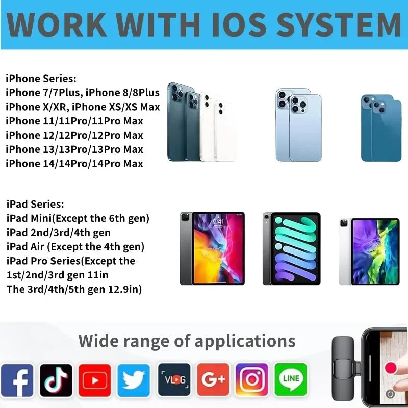 Mini Wireless Microphone for mobile phones Wireless Lavalier Microphone for iPhone Video Recording Live Streaming YouTube Tik