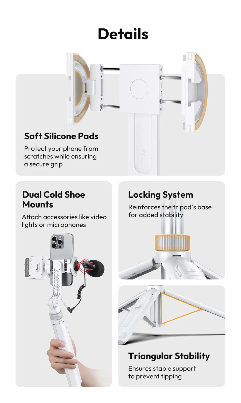 Ulanzi TT88 Overhead Selfie Stick 1.44M with MagSafe Clamp Photograph Tripod for Phone Livestreaming Vlog with Remote Control