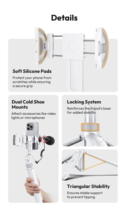 Ulanzi TT88 Overhead Selfie Stick 1.44M with MagSafe Clamp Photograph Tripod for Phone Livestreaming Vlog with Remote Control