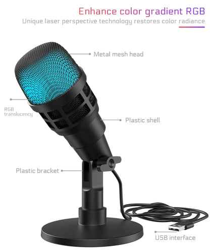 Professional USB Studio RGB Microphone For PC Streaming, Game, YouTube Video, Singing