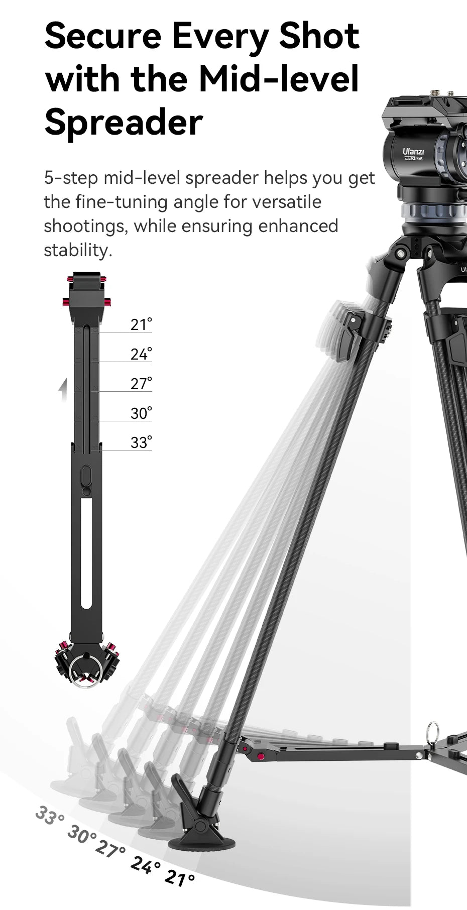 Ulanzi Video Fast Heavy Duty Carbon Fiber/Aluminum Tripod 10KG Load Capacity for Outdoor Photograph Professional Camera Tripod