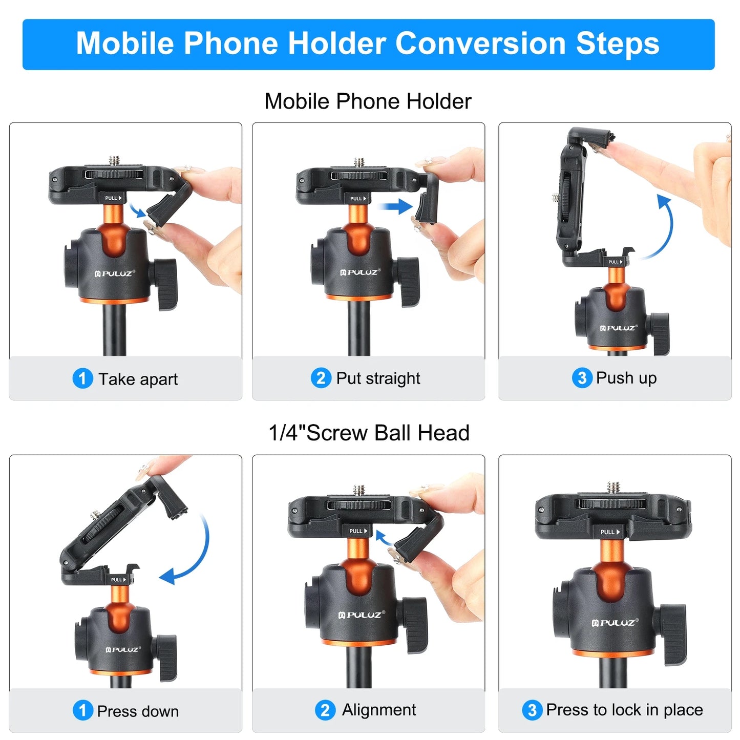 PULUZ 1.4m Phone Selfie Stick Tripod Vlog Live Streaming Holder with Phone Clip for iPhone/ Samsung/ Huawei & Cameras Tripod