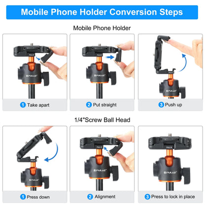 PULUZ 1.4m Phone Selfie Stick Tripod Vlog Live Streaming Holder with Phone Clip for iPhone/ Samsung/ Huawei & Cameras Tripod
