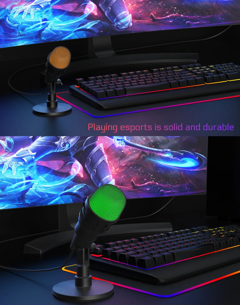 Professional USB Studio RGB Microphone For PC Streaming, Game, YouTube Video, Singing