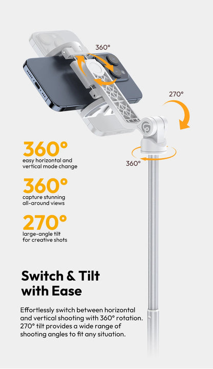 Ulanzi TT88 Overhead Selfie Stick 1.44M with MagSafe Clamp Photograph Tripod 360° Panoramic Shooting for Phone Livestream Vlog