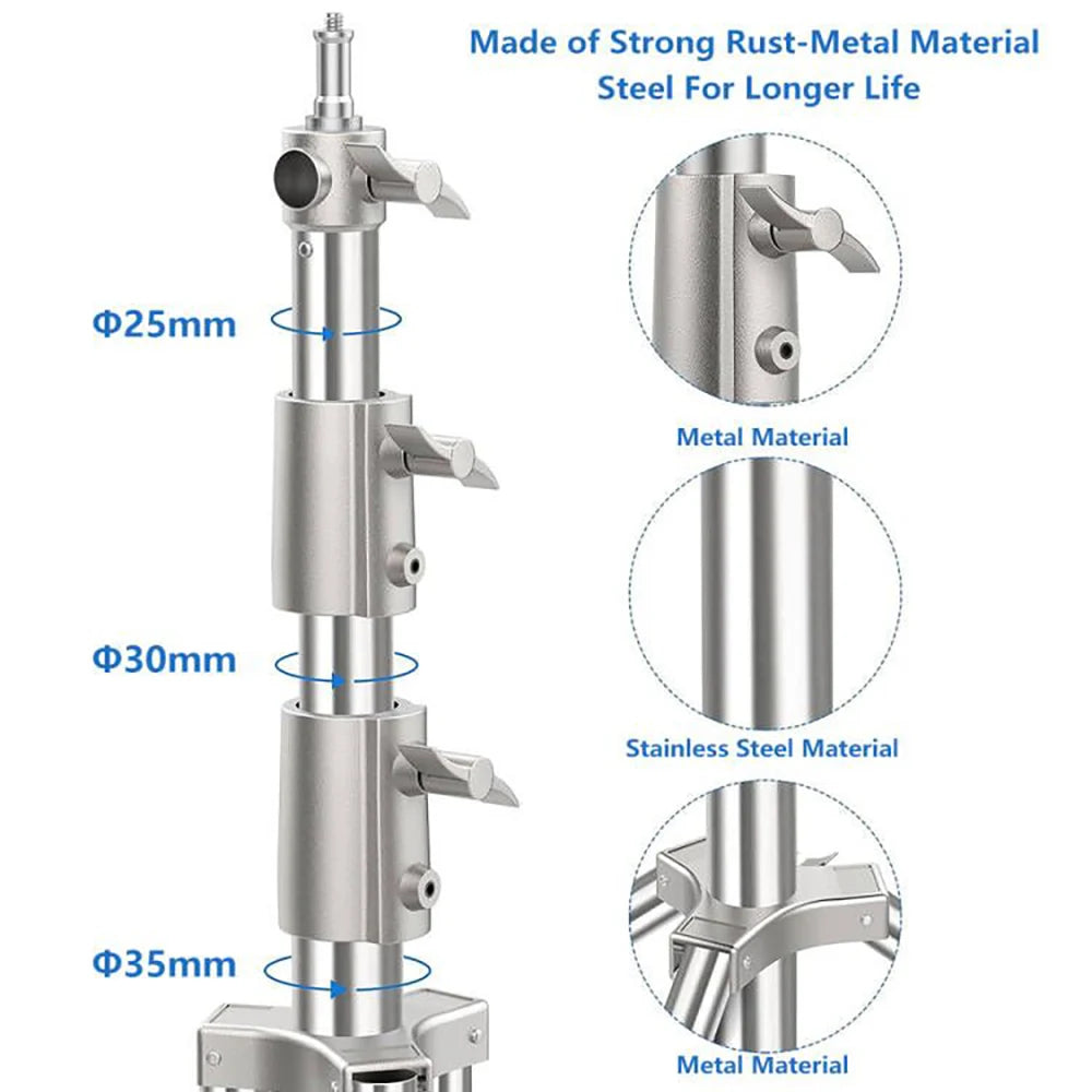 280cm Air Pressure Tripod Bearing 10kg for Camera Stainless Steel Light Stand For Ring Light Live Youtube and Photography Soft