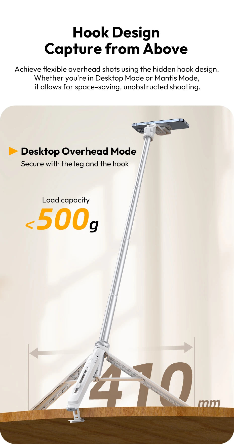 Ulanzi TT88 Overhead Selfie Stick 1.44M with MagSafe Clamp Photograph Tripod 360° Panoramic Shooting for Phone Livestream Vlog