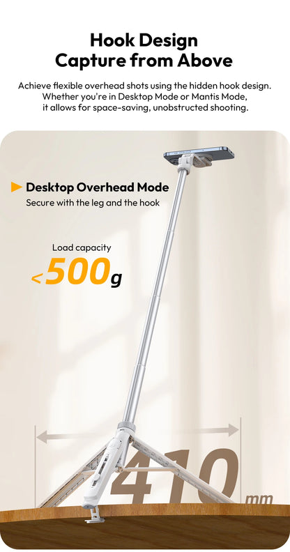 Ulanzi TT88 Overhead Selfie Stick 1.44M with MagSafe Clamp Photograph Tripod 360° Panoramic Shooting for Phone Livestream Vlog