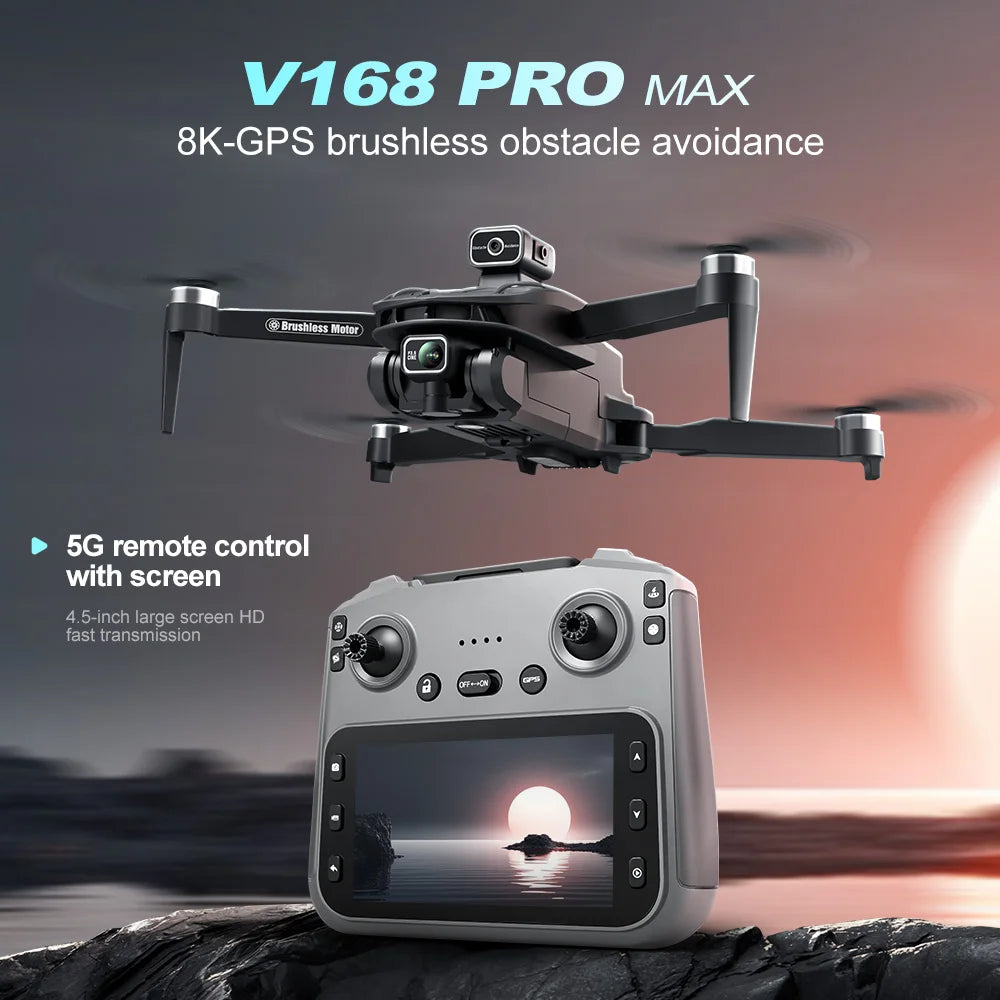 V168 Max Mini Drone Screen Ccontrol 8K HD Dual Cameras Remote 5G WIFI FPV Remote Control Portable Obstacle Avoidance Drone