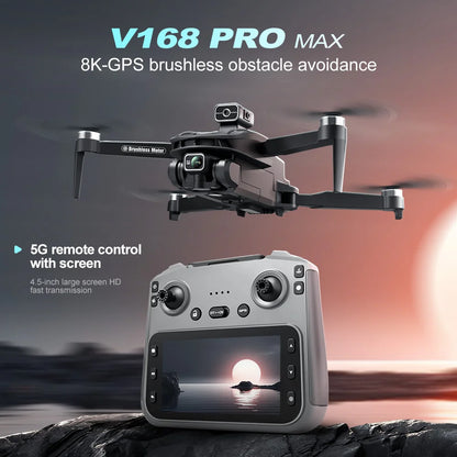 V168 Max Mini Drone Screen Ccontrol 8K HD Dual Cameras Remote 5G WIFI FPV Remote Control Portable Obstacle Avoidance Drone