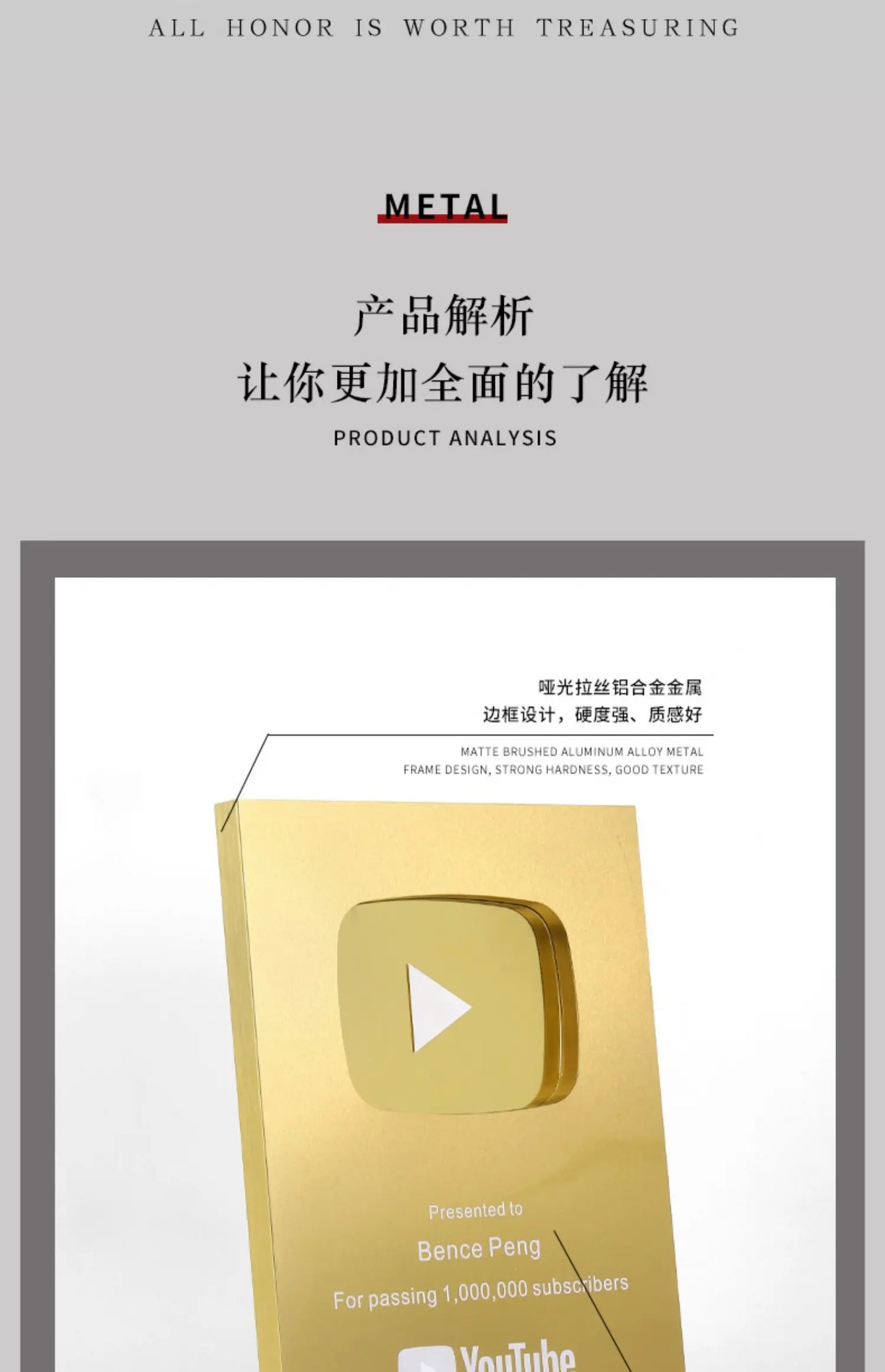 YouTube Play Button Silver Gold YouTube Medal Wall Decoration Internet Celebrity