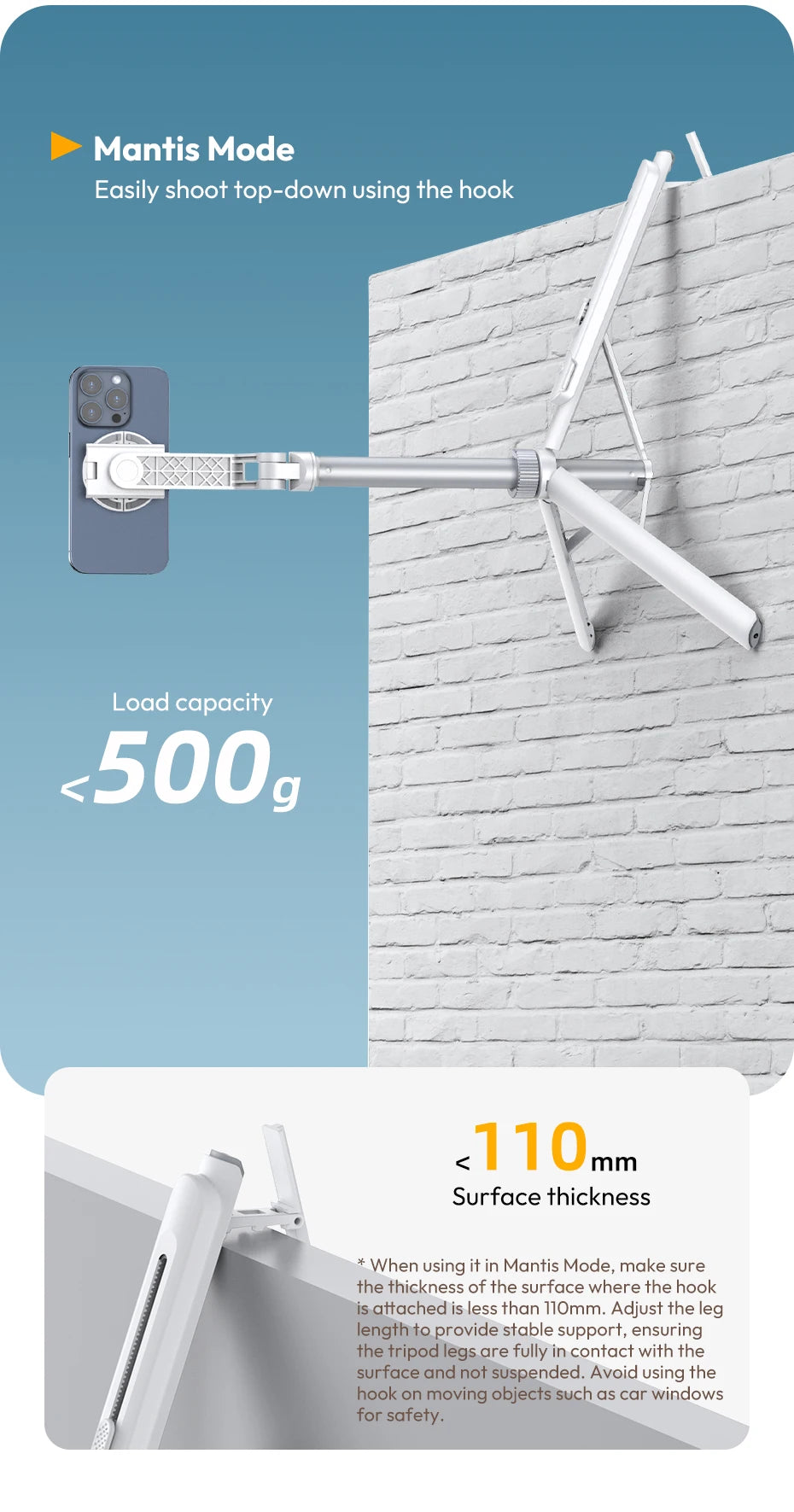 Ulanzi TT88 Overhead Selfie Stick 1.44M with MagSafe Clamp Photograph Tripod 360° Panoramic Shooting for Phone Livestream Vlog