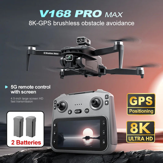 V168 Max Mini Drone Screen Ccontrol 8K HD Dual Cameras Remote 5G WIFI FPV Remote Control Portable Obstacle Avoidance Drone