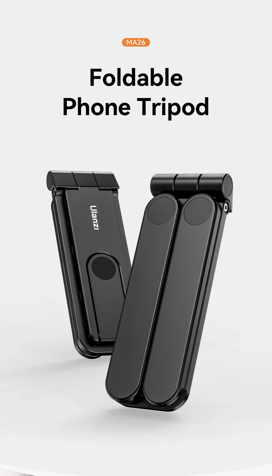 Ulanzi MA26 Foldable Phone Tripod Mini Pocket Tripod for Phone Vertical Horizontal Shooting Expansion Video Light Microphone