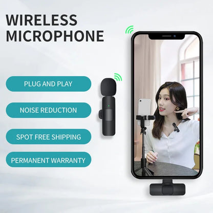 Wireless Lavalier Microphone Mini Replaceable Windproof Wool Microphone for iPhone16 Shoot vlog YouTube Audio Recording