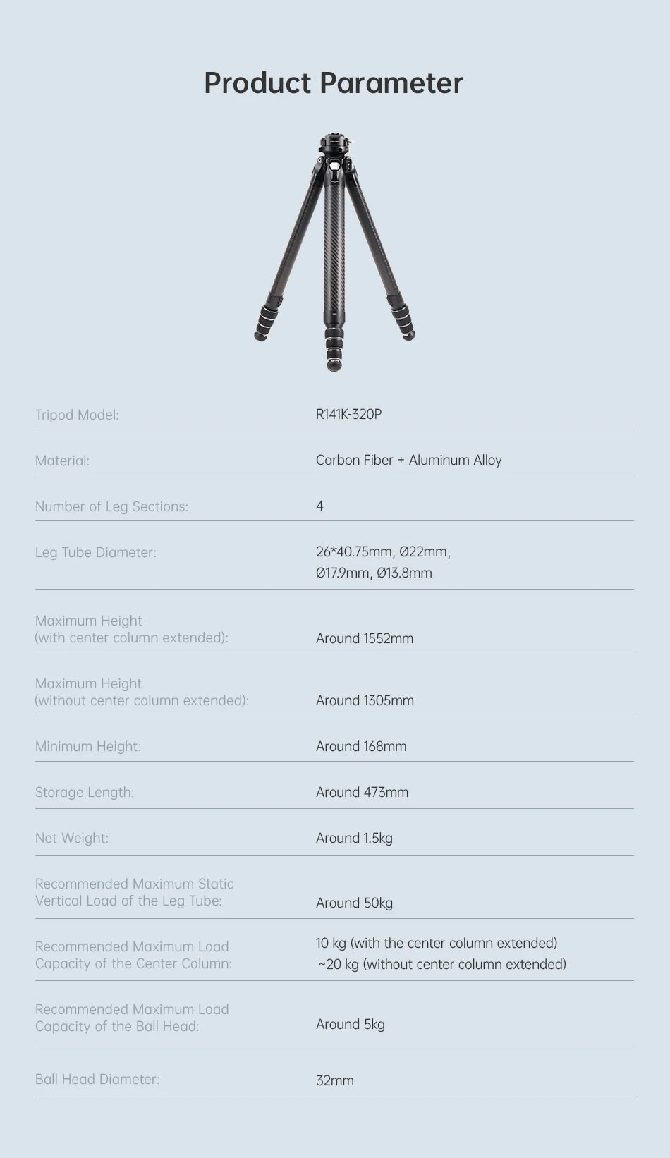 Ulanzi Falcam TreeRoot Quick Lock Travel Tripod M40 High Modulus Carbon Fiber with F38 Pro Quick Release Maximum Height 1552mm