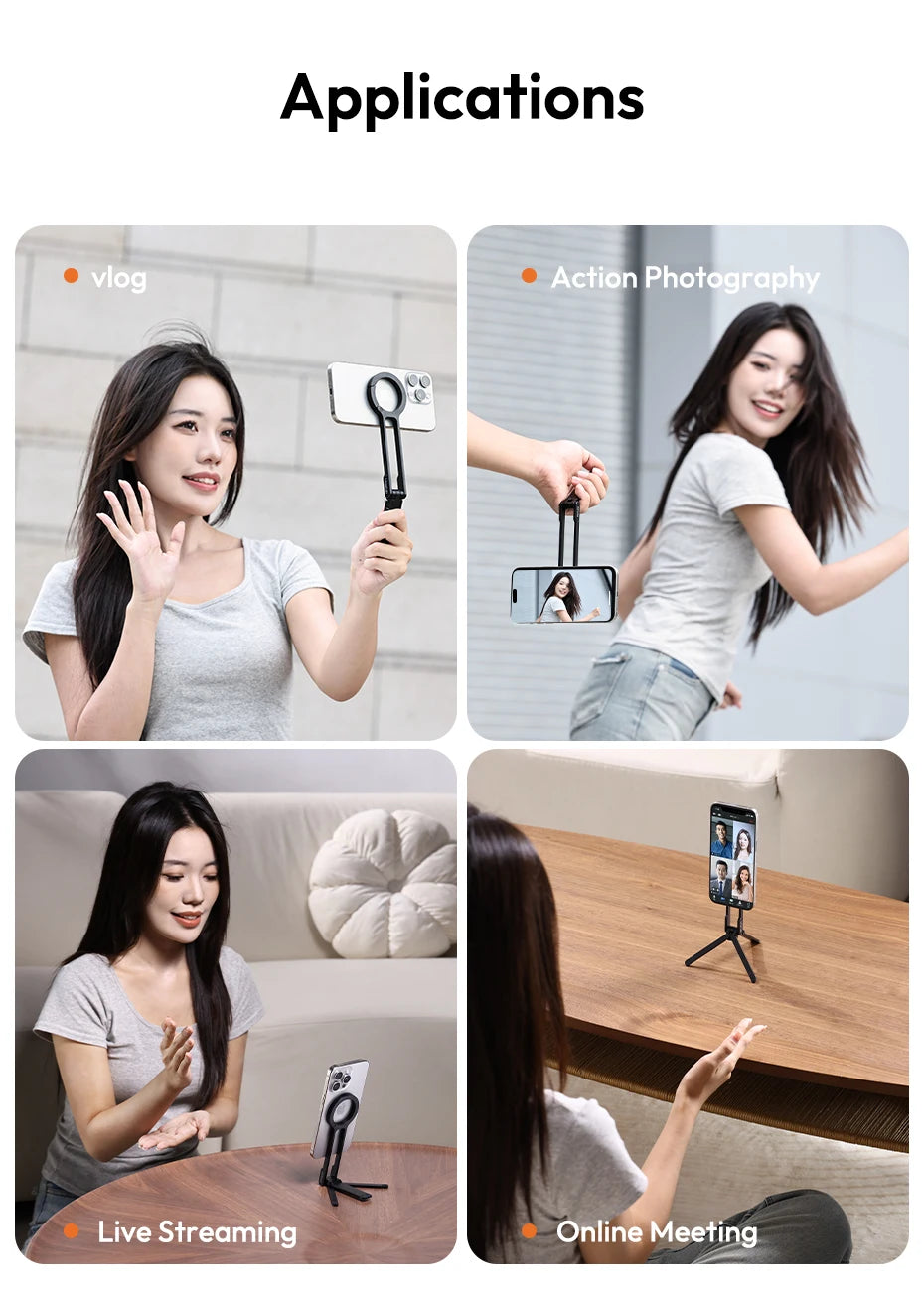 Ulanzi MA30 Carabiner-Mounted Phone Tripod Horizontal Vertical Dual-sided Magnetic Phone Holder for Vlog Live Streaming Online