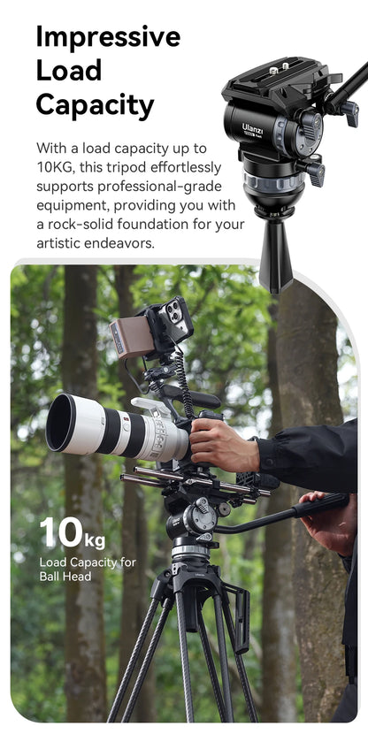 Ulanzi Video Fast Heavy Duty Carbon Fiber/Aluminum Tripod 10KG Load Capacity for Outdoor Photograph Professional Camera Tripod